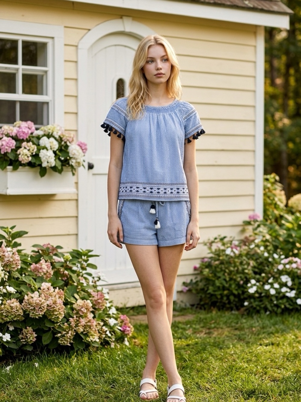 Vineyard Vines Blue and White Striped Short Set